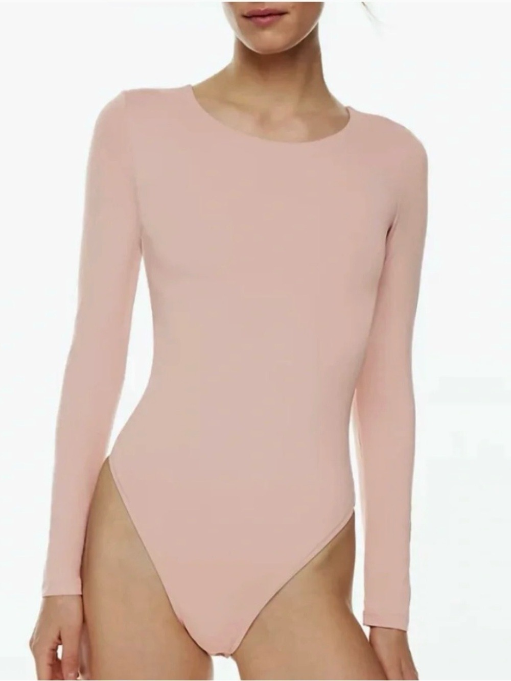 Aritzia Babaton Contour Crew Longsleeve Bodysuit Pink Sz S